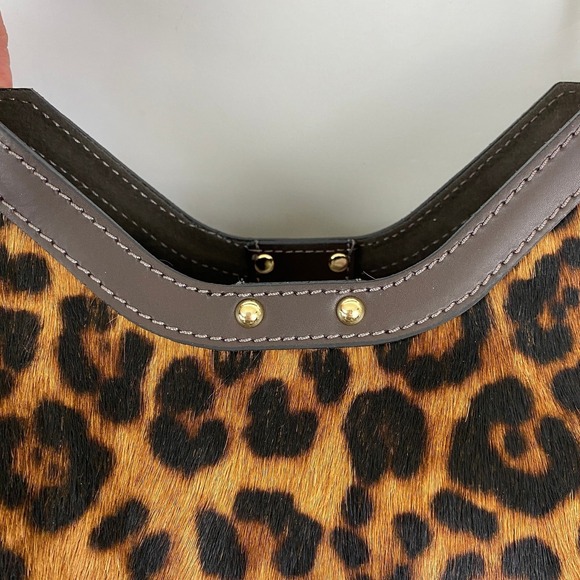 Cheval Firenze Italian Leather Leopard Print Handbag Brown Mobwife Statement NWT - Picture 9 of 9